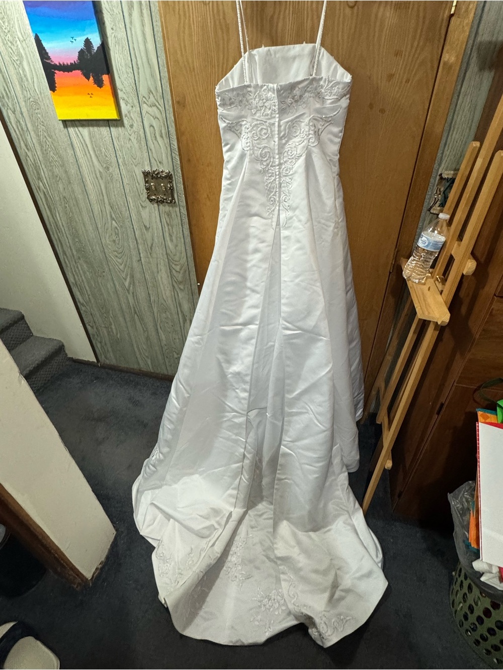 White Embroidered Strapless Wedding Dress